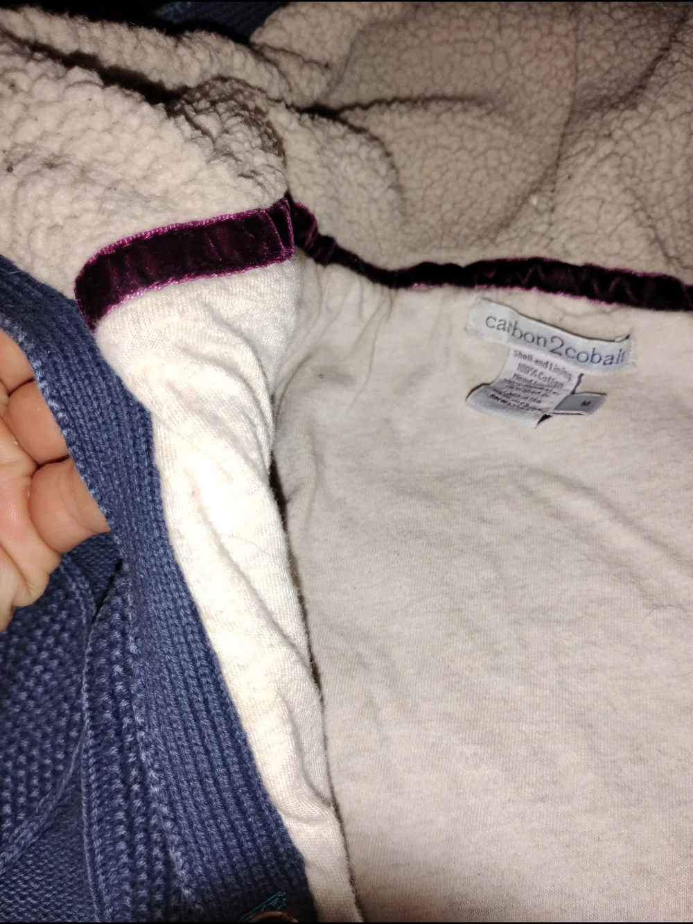 Carbon 2 cobalt - Men's Size M Hooded Cable Knit Sweater - Light Navy Blue
